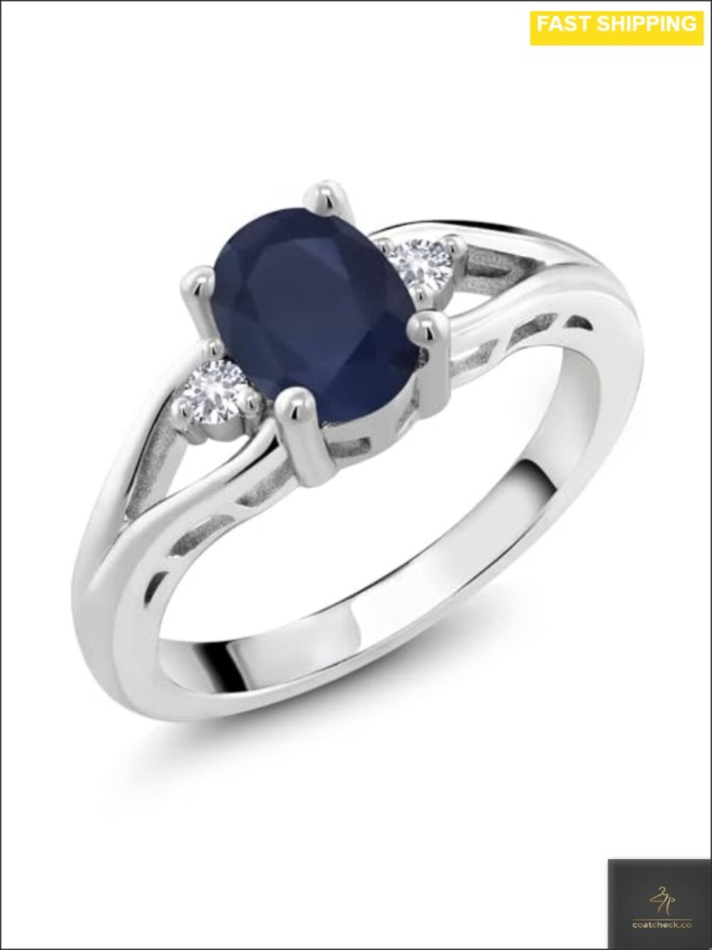 Sterling Silver 3-Stone Ring for Women Oval Sapphire Anniversary